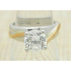 RSC Clear Goshenite Solitaire Silver Gold Tone Ring Size 5.25